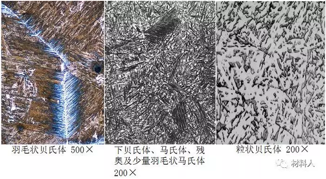 (2)下贝氏体:呈细针片状,有一定取向,较淬火马氏体易受侵蚀,极似回火